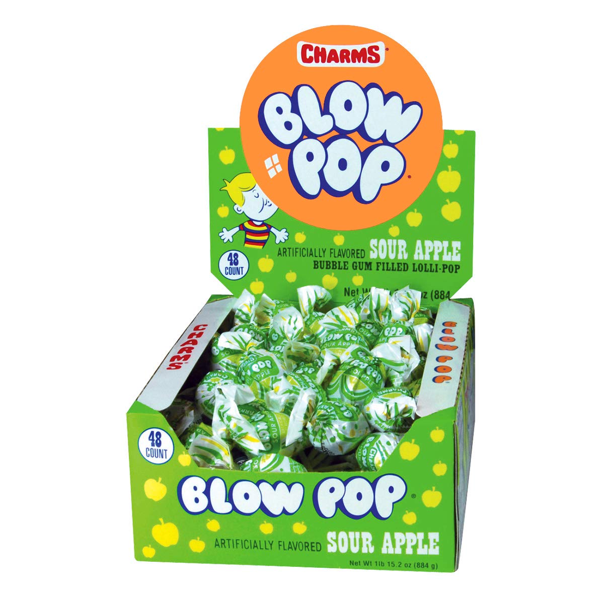 Charms Blow Pop Lollipops - Individually Wrapped Dual Candy and Gum Suckers - Peanut Free, Gluten Free - Bulk Treat for Kids and Adults - Sour Apple