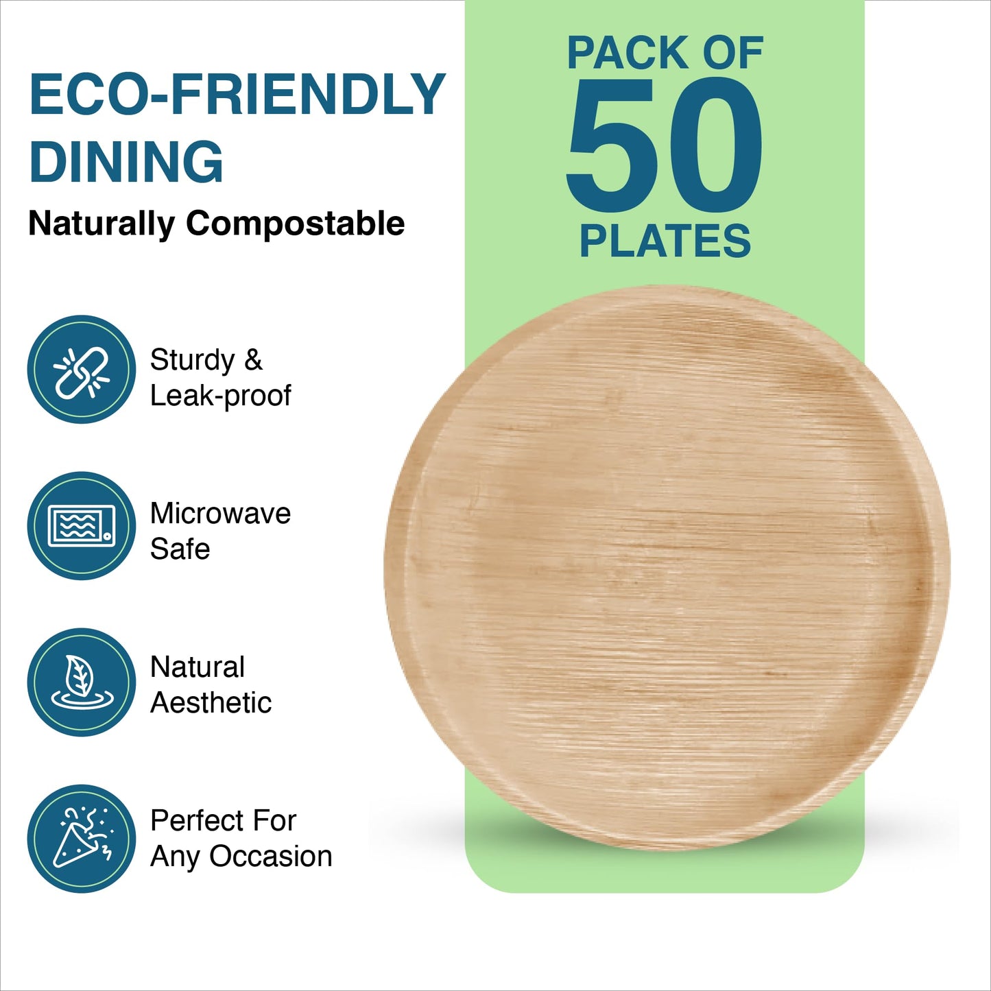 GREEN EARTHLY Bulk 7" Palm Leaf Disposable Plates (50-Count) - 100% Natural & Compostable Eco-friendly Plates for Desserts, Appetizers and Catering
