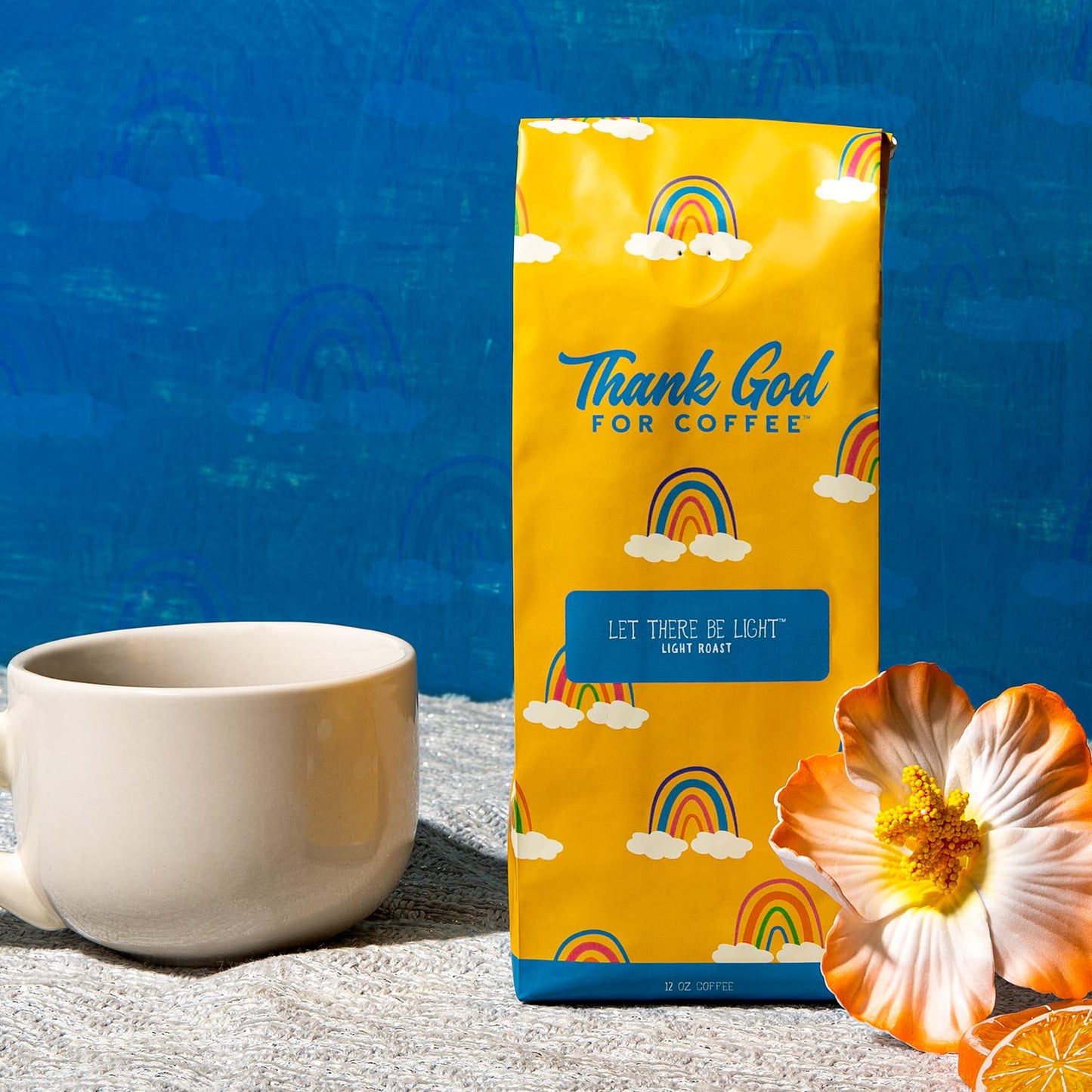 Thank God For Coffee Let There Be Light Light Roast Whole Bean Coffee, Single Origin Peru, Citrus & Hibiscus Notes, 12 oz