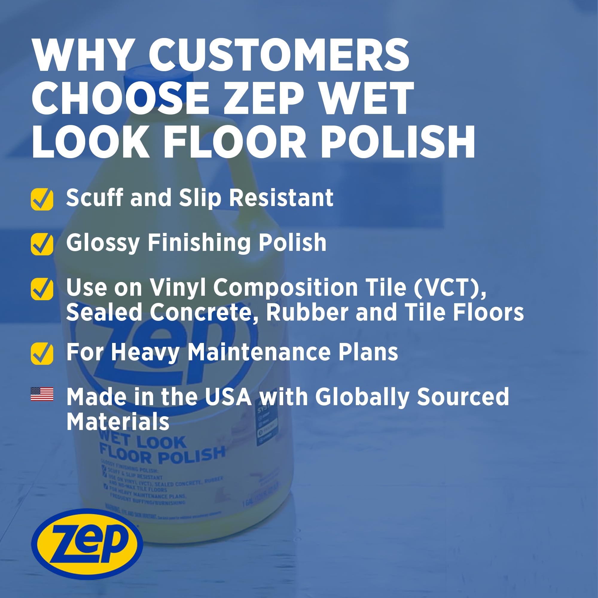 Zep Zuwlff5g Wet Look Floor Finish, 5-Gals. Floor Cleaner, Stripper & Polish