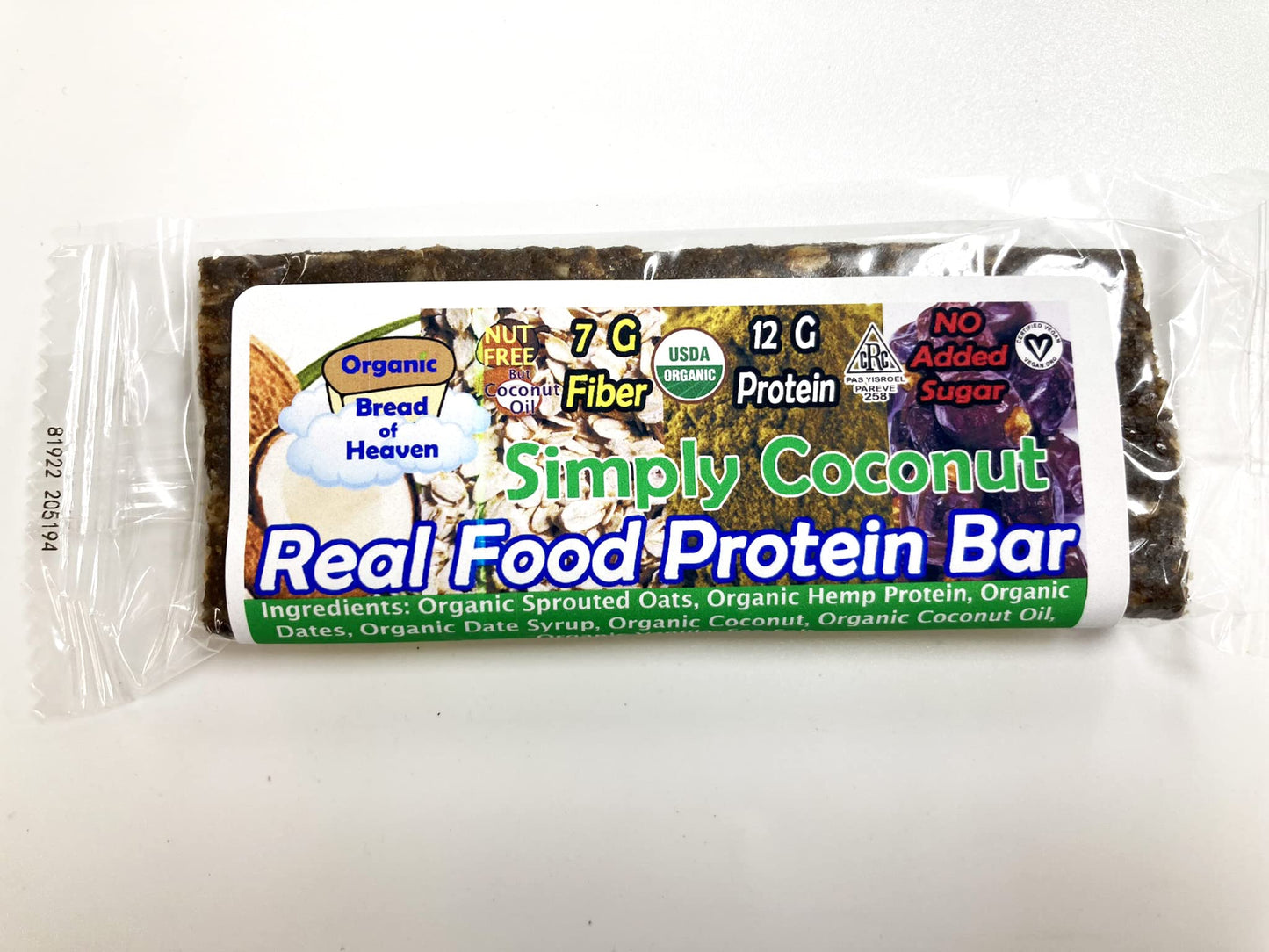 Organic Bread of Heaven Coconut Protein Bars, 12 Pack, Gluten Free, Plant Based, No Added Sugar, 2.08 Ounce Bars