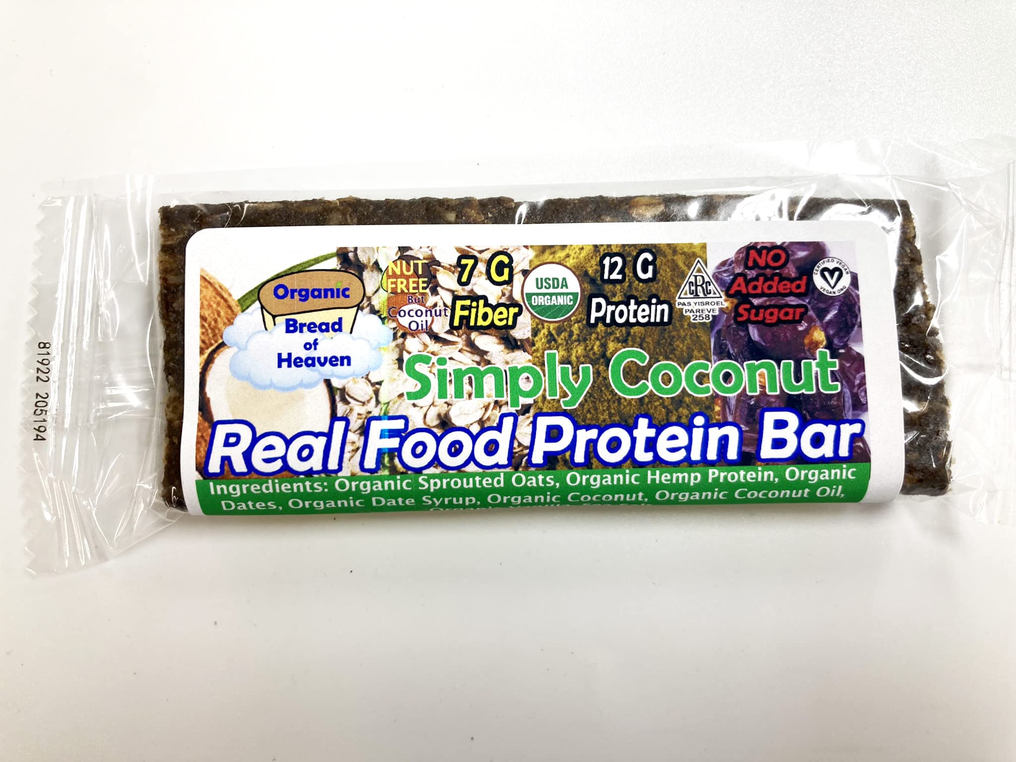 Organic Bread of Heaven Coconut Protein Bars, 12 Pack, Gluten Free, Plant Based, No Added Sugar, 2.08 Ounce Bars