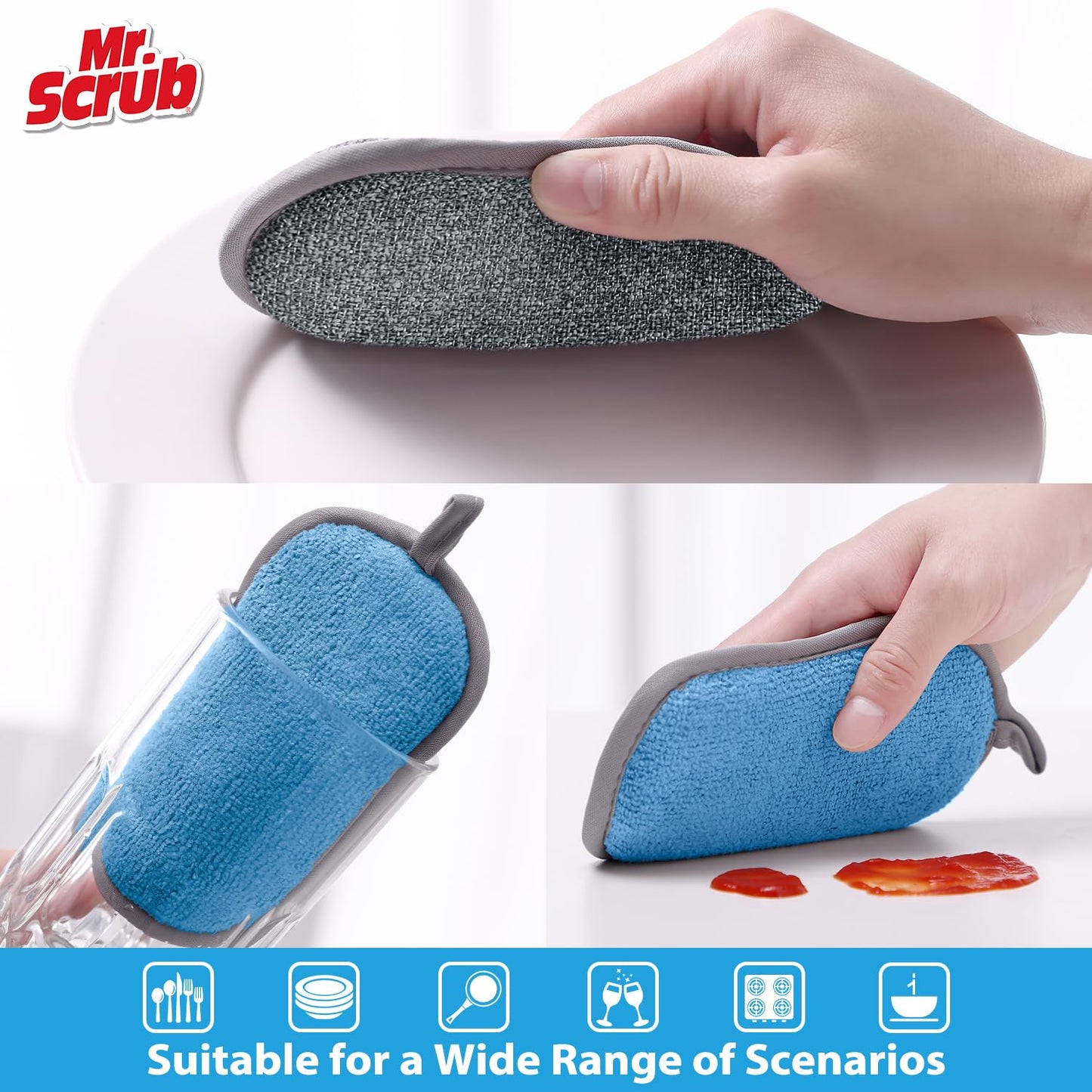 Sponges Kitchen Dish Sponge for Washing Dishes Cleaning Kitchen, All-Purpose, 6 Pack, Non Scratch, Rough Scrubbers Side for Non-Stick Cookware, Soft