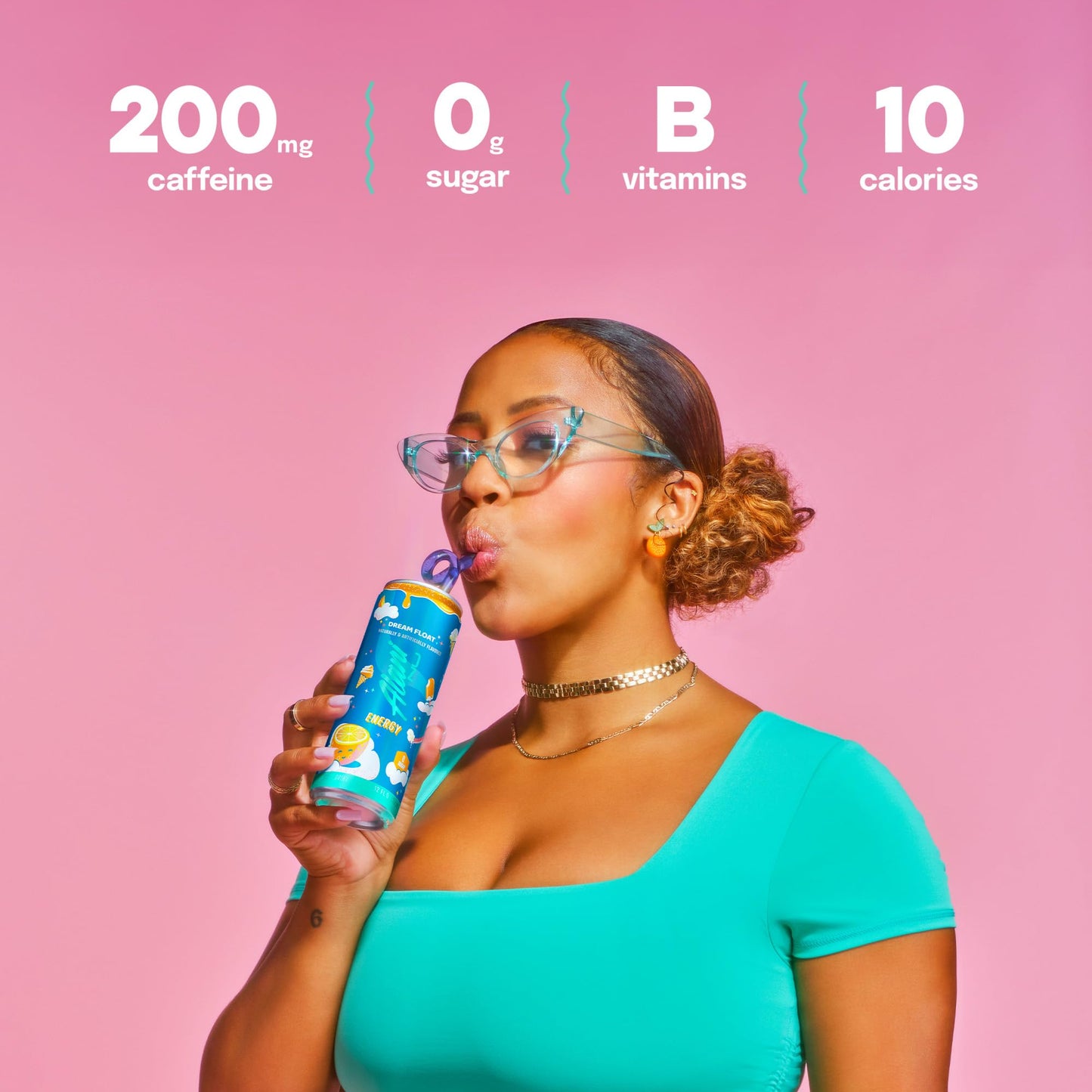 Alani Nu DREAM FLOAT, Sugar Free, Low Calorie Energy Drinks, 200mg Caffeine, Biotin, B Vitamins, Zero Sugar, 10 Calories, 12 Fl Oz Cans, 12 Pack