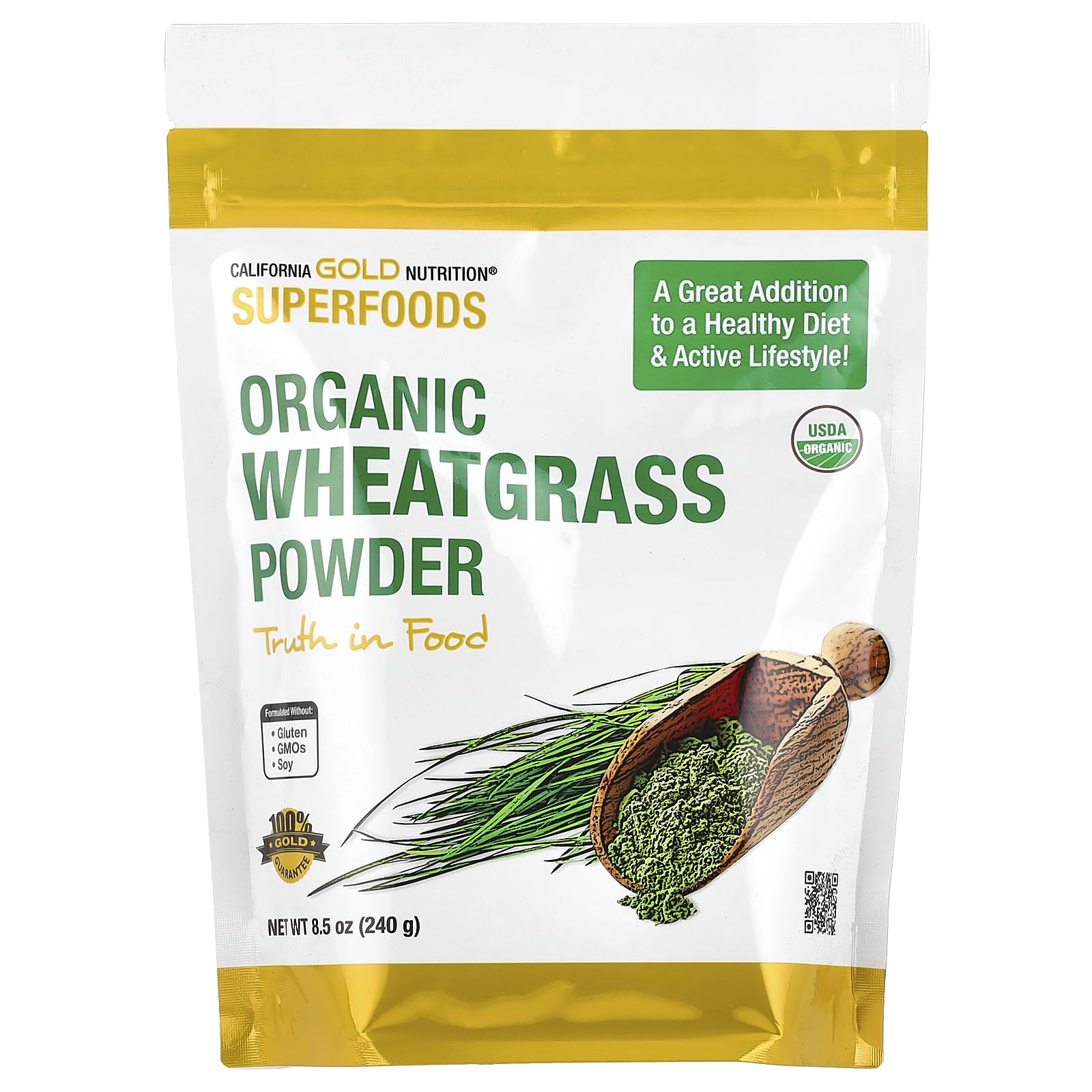 Organic Wheat Grass Powder, Sourced from USA, USDA Certified Organic, 8.5 oz (240 g)