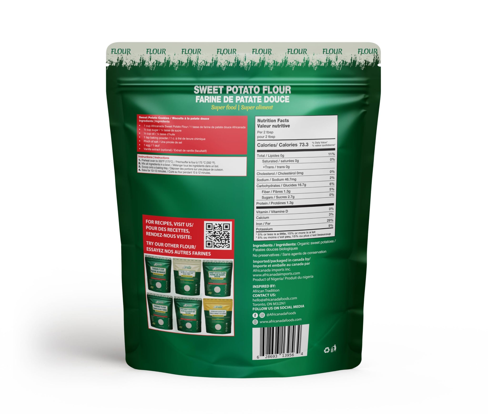 Africanada Sweet Potato Flour 1.36kg | Naturally Gluten-Free Baking Flour | Rich Fiber Superfood for Bread, Pancakes & Smoothies