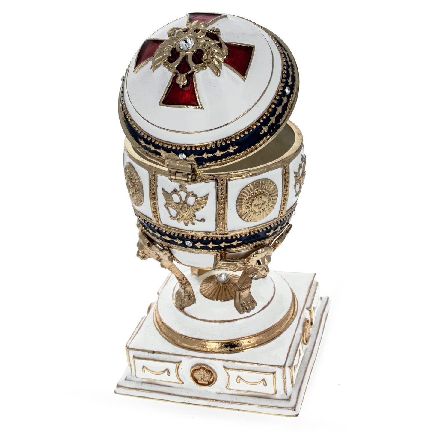 BestPysanky Red Cross on White Enamel Royal Inspired Imperial Easter Egg