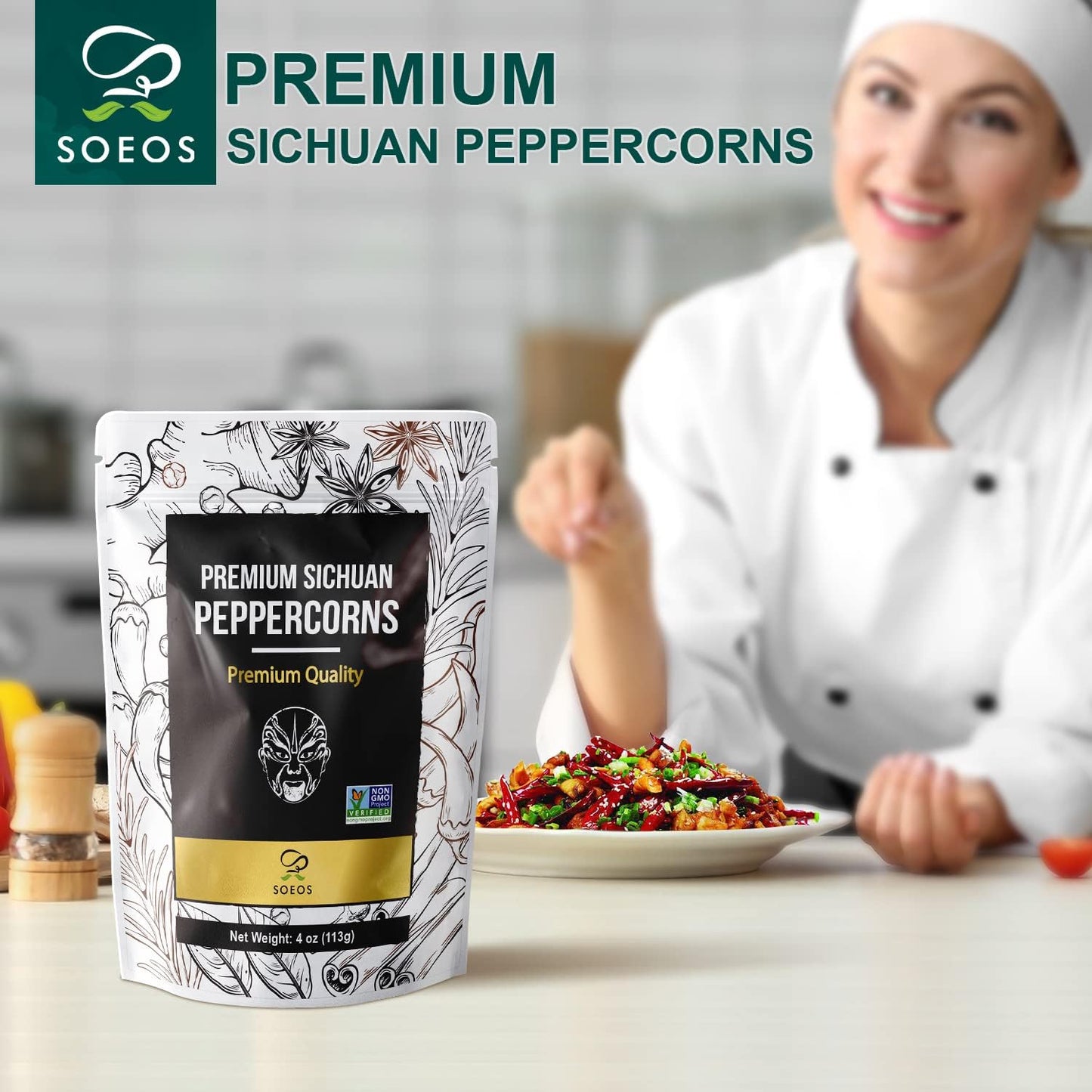 Soeos Premium Szechuan Peppercorns,Pack of 100 (113g*100), Authentic Sichuan Red Peppercorn, Numbing and Tingle Effect, Less Seeds, Strong Flavor