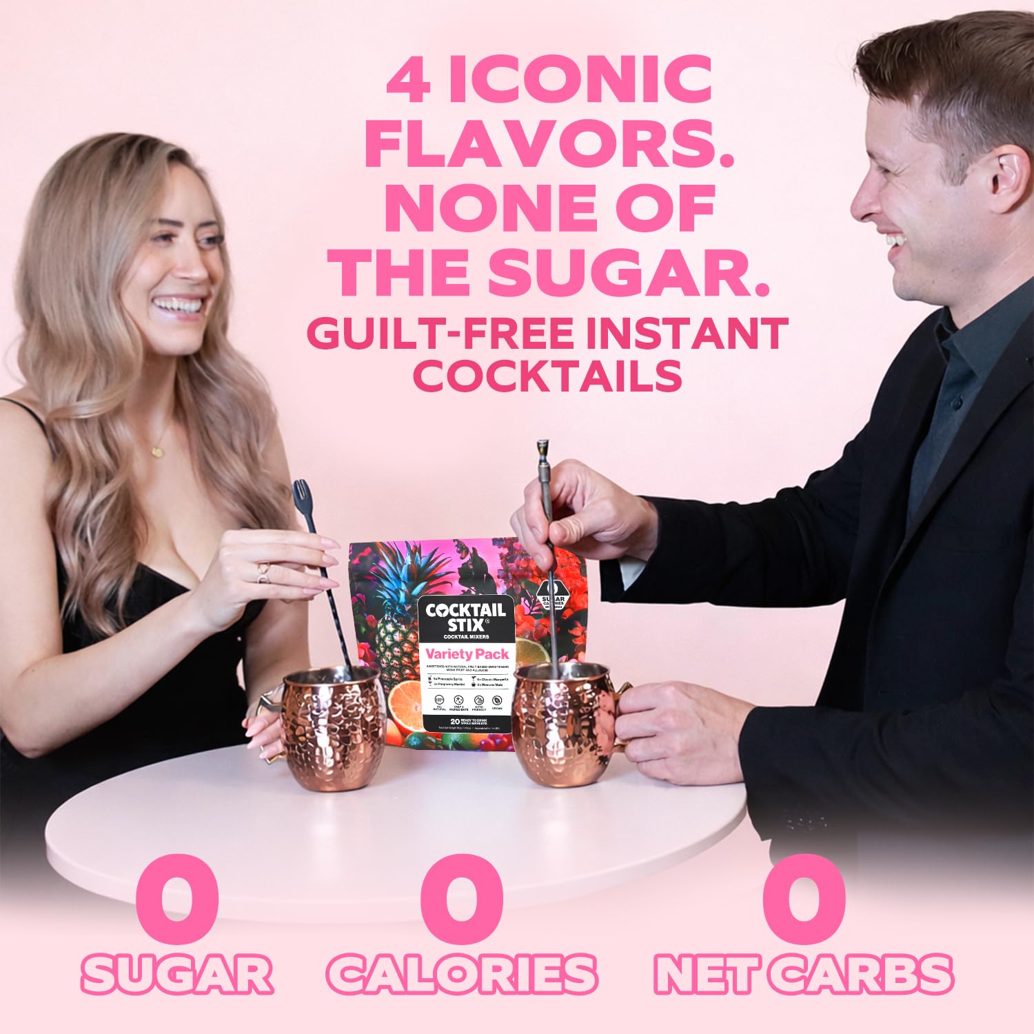 Cocktail Stix Zero Sugar Variety Pack - Cocktail & Mocktail Drink Mixer - Skinny Mixes - Water Flavoring Packets - Vegan - No Calories, No Carbs, No