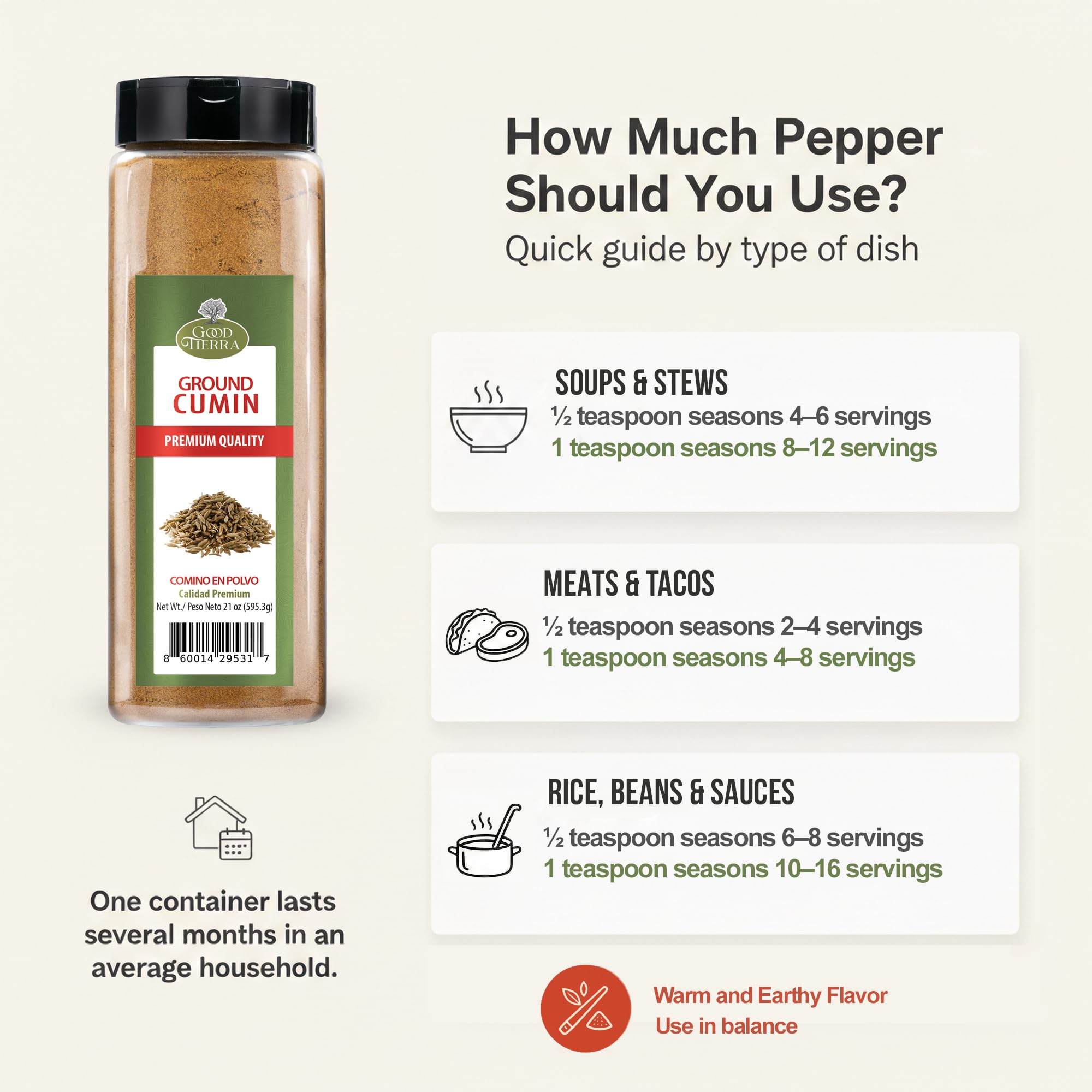 Good Tierra Ground Cumin Powder - 21 oz - Bulk Cumin for Cooking, Spice & Seasoning for Mexican & Indian Food (6 Pack)