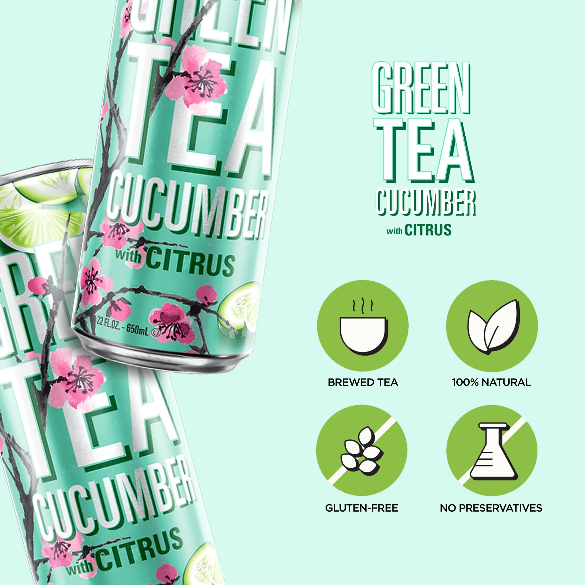 AriZona Green Tea with Cucumber and Citrus - Big Can, 22 Fl Oz (Pack of 12)