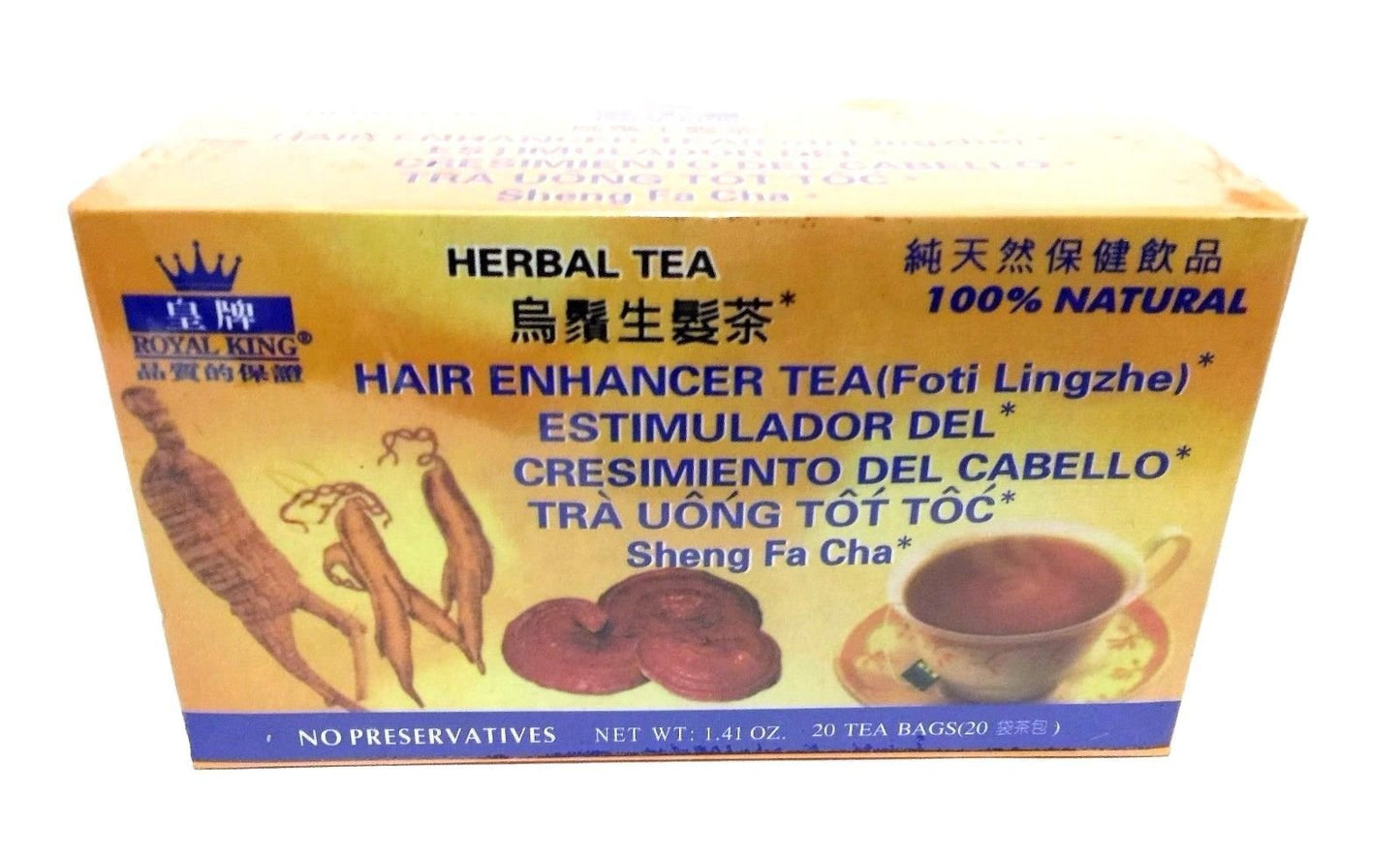 2 Boxes Royal King 100% Natural Hair Enhancer Tea (Foti Lingzhe) 40 Tea Bags