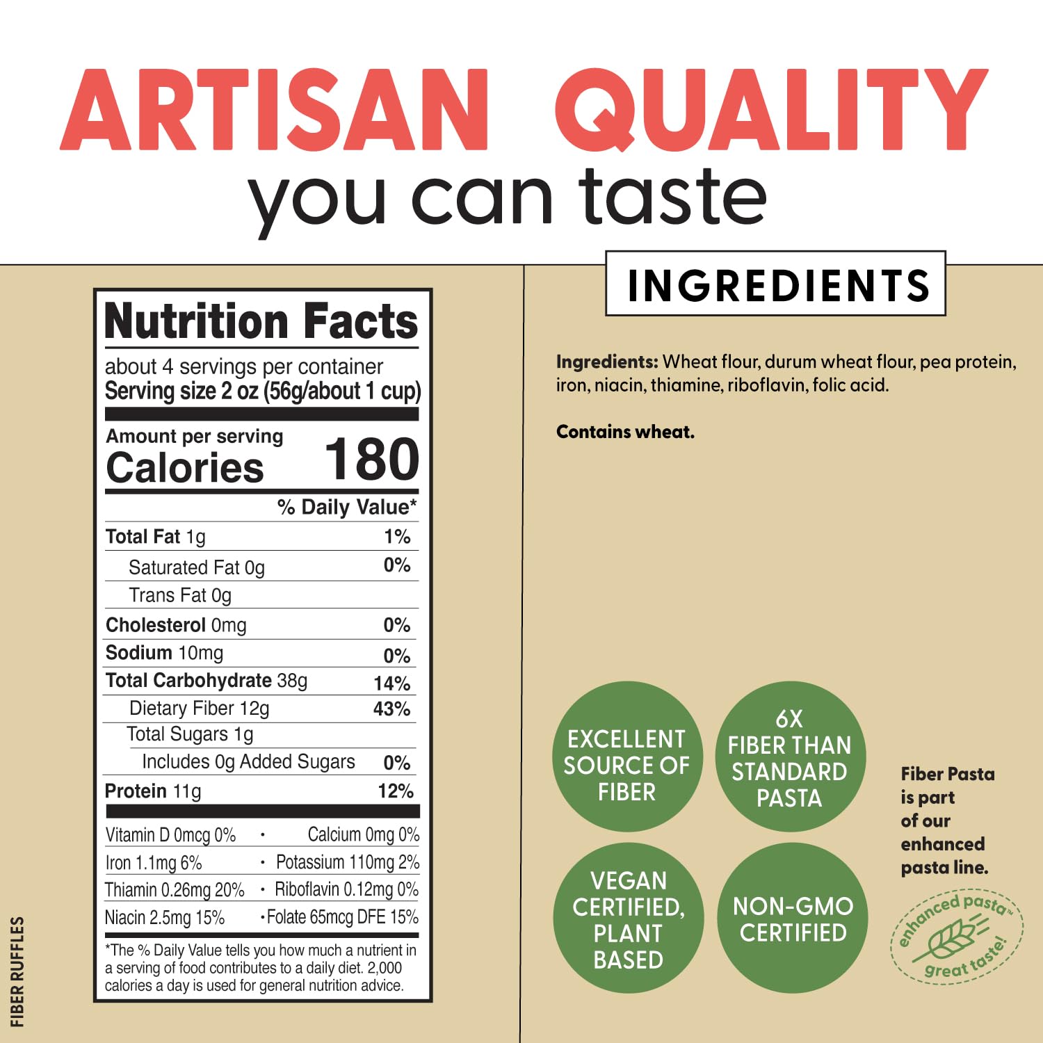 Pastabilities High Fiber Pasta - Ruffles Shaped Wheat - 11g Protein per serving, Delicious Taste & Texture, Excellent Source of Prebiotic Fiber