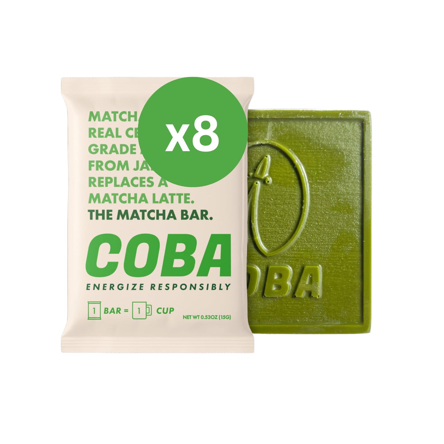COBA Caffeinated Coffee Chocolate [1 Bar = 1 Cup of Matcha] - Energy Boost, Portable, All Natural Caffeine for Gym, Travel, Daily Use - Gluten Free