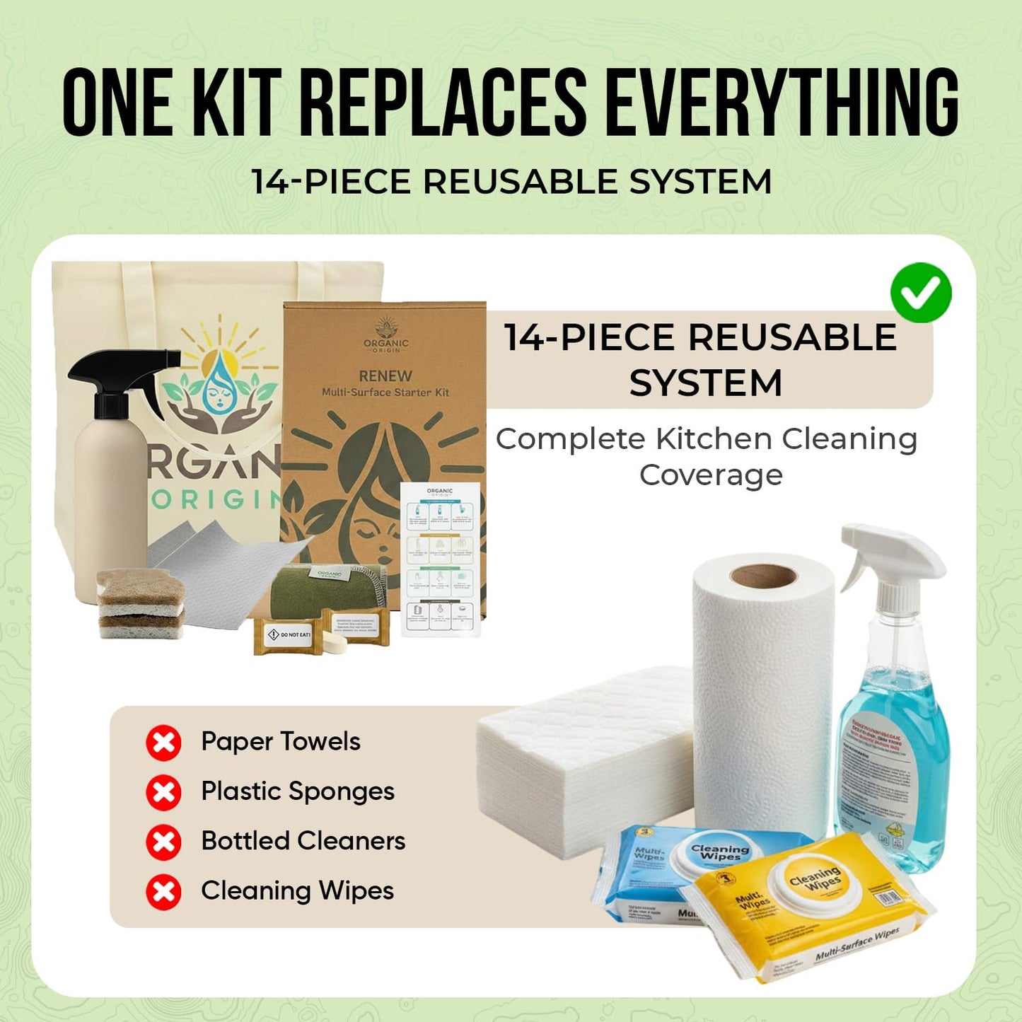 Lifecircle Kitchen Cleaning Kit 14 Piece - Swedish Dishcloths, Dish Towels for Kitchen, Plant-Based Sponges, Reusable Paper Towels, Cleaner Tablets
