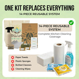 Lifecircle Kitchen Cleaning Kit 14 Piece - Swedish Dishcloths, Dish Towels for Kitchen, Plant-Based Sponges, Reusable Paper Towels, Cleaner Tablets