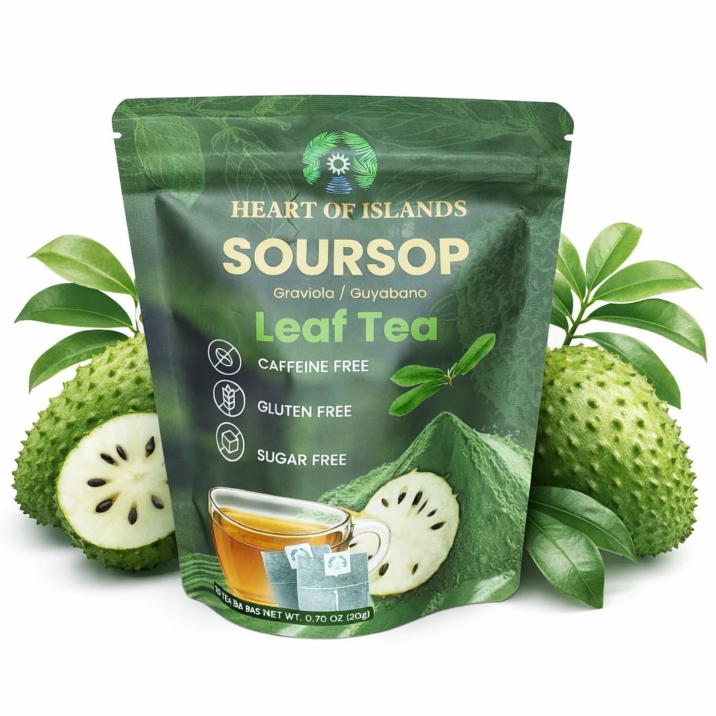 Heart of Islands KOSHER & HALAL Certified Soursop Tea Bags (1g Each) | 20 Tea Bags | Premium Guyabano (Graviola) Leaves from the Philippines | Organic