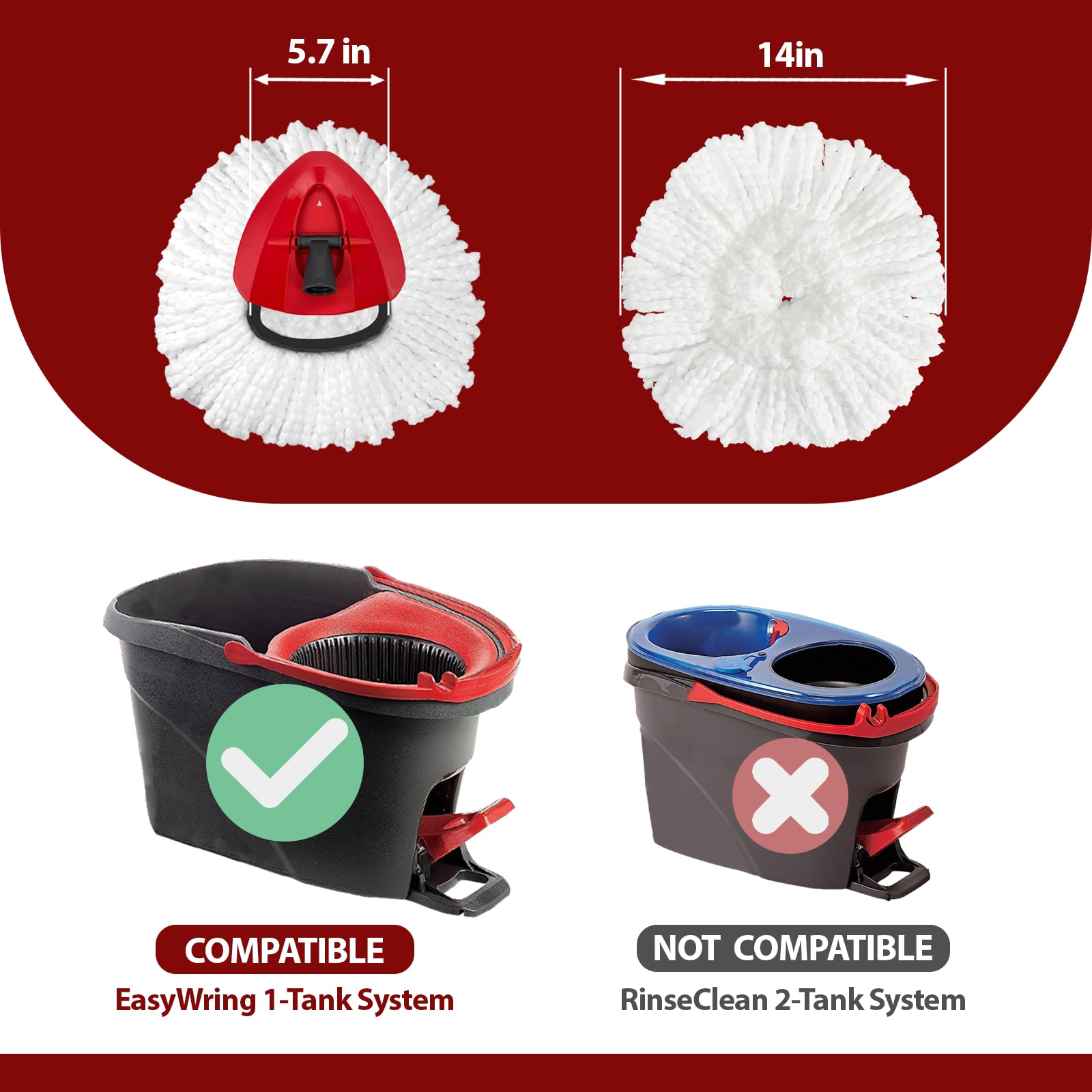 Spin Mop Replacement Head for O-Ceda EasyWring 1-Tank System, Microfiber Mop Refills for Home Cleaning, 6 Cedar Mop Replace Heads with 1 Replacement