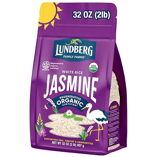 Lundberg Jasmine Rice, Regenerative Organic Certified - Non-Sticky, Aromatic Long-Grain White Rice, Responsibly Grown in California, 32 Oz