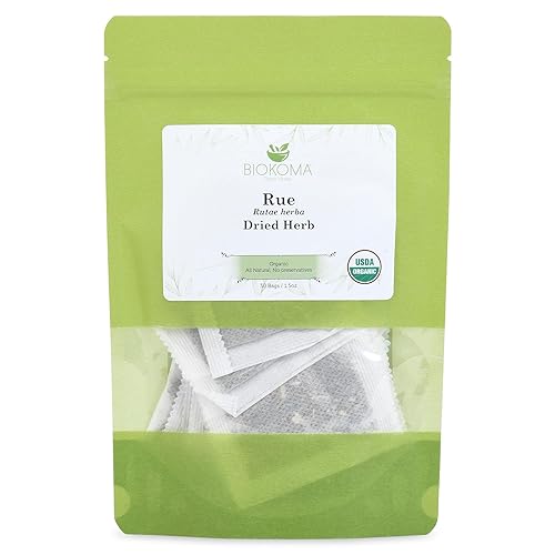 Biokoma Organic Rue Dried Herb 30 Tea Bags Pure Leaf Ruta Graveolens USDA Organic Herbal Tea Aromatic Sachets Spiritual Use Resealable Moisture Proof