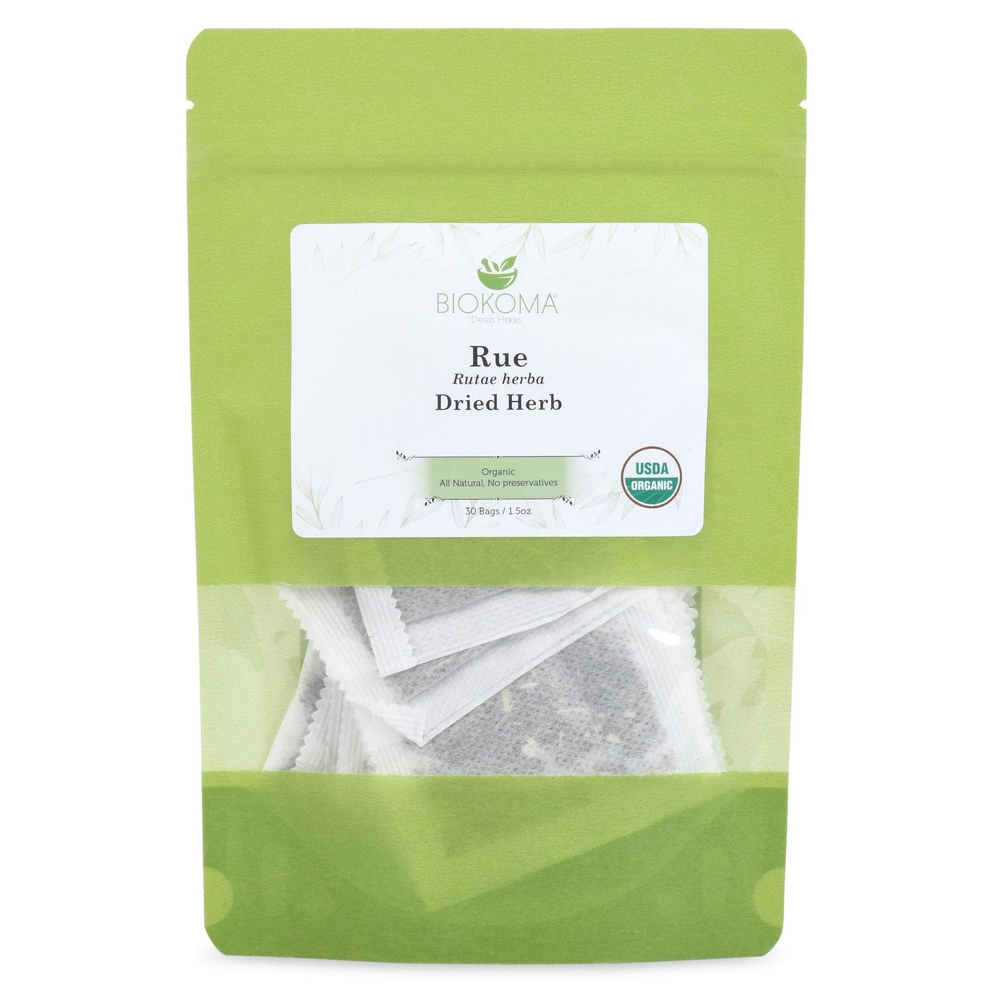 Biokoma Organic Rue Dried Herb 30 Tea Bags Pure Leaf Ruta Graveolens USDA Organic Herbal Tea Aromatic Sachets Spiritual Use Resealable Moisture Proof