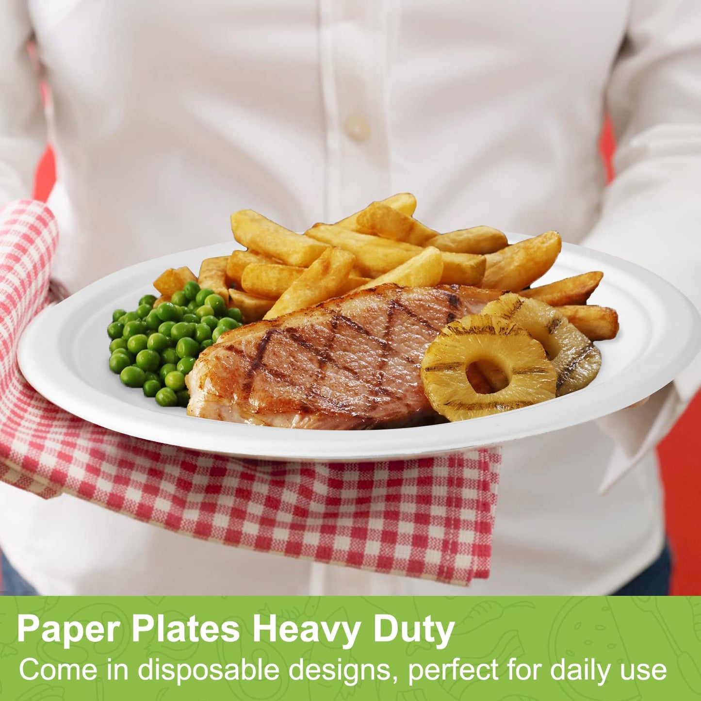 GREENESAGE Paper Plates 10 inch Bulk, 100 Pack Compostable Paper Plates Heavy Duty, White Paper Plates Large Sturdy, Eco Friendly Disposable Plates