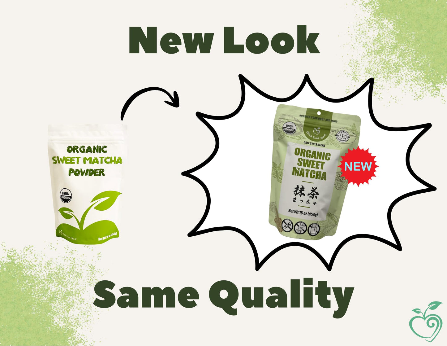 Organic Sweet Matcha Green Tea Powder - Cafe Style Blend by Cherie Sweet Heart - 16oz, Vegan & Gluten-Free, Rich in Antioxidants, Perfect for Lattes
