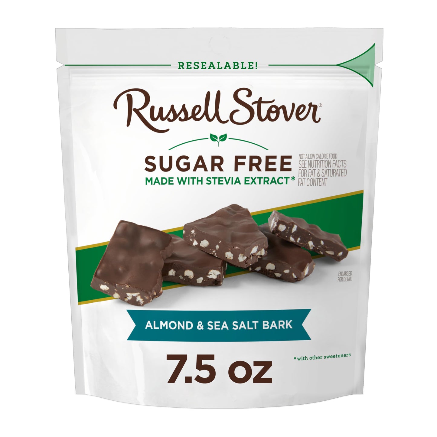 RUSSELL STOVER Sugar Free Dark Chocolate Almond & Sea Salt Bark, 7.5 oz bag (? 24 pieces)