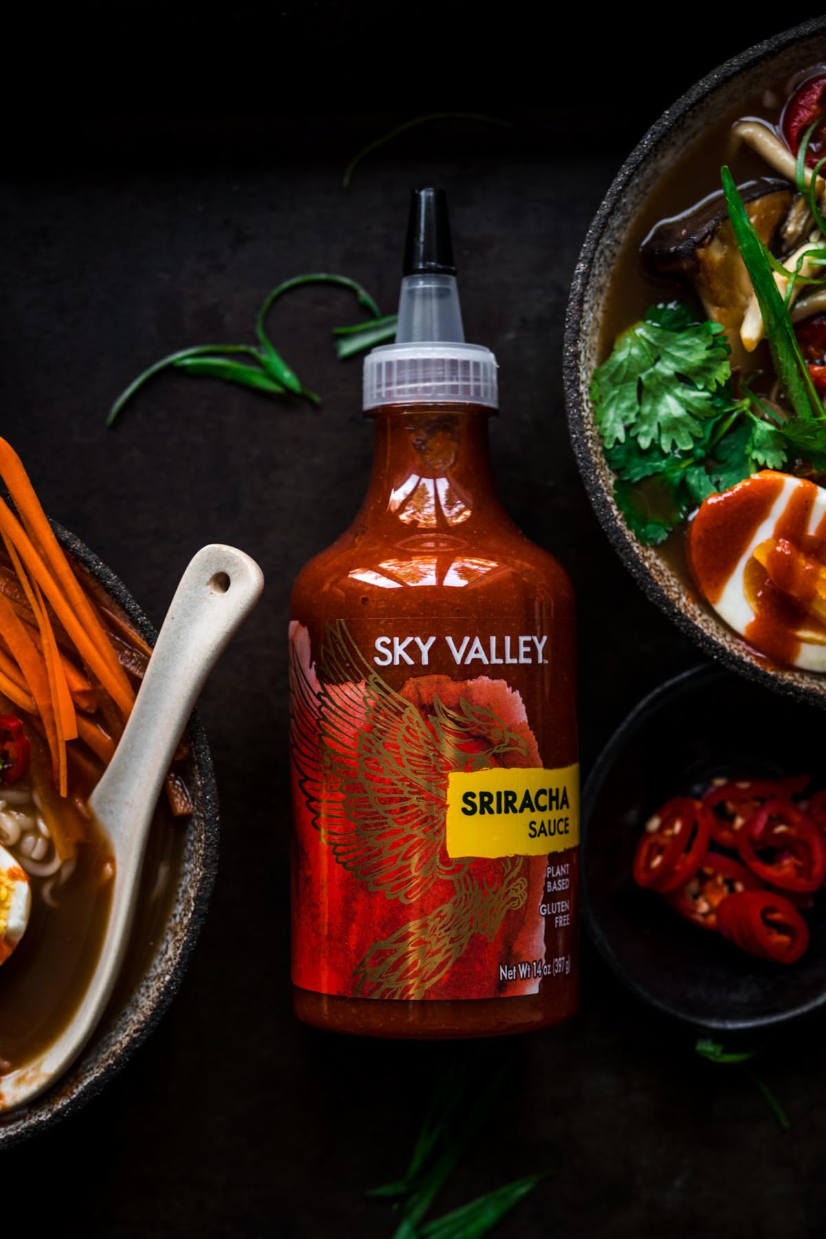 Sky Valley Sriracha Sauce - Hot Sauce, Made with Red Jalapeno Peppers, Gluten Free, Vegan, Non-GMO, Less Than 2g of Sugar per Serving, 5 Calories per