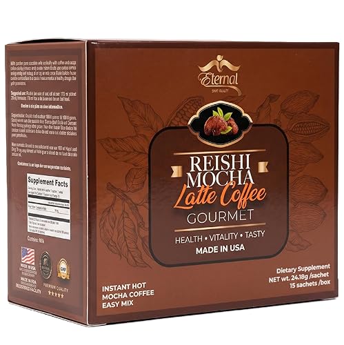 Eternal Spirit Beauty Reishi Mocha Latte - Instant Mushroom Coffee with Cocoa & Reishi Extract - 15 Individual Sachets (24.18g each) - Gourmet