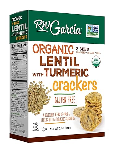 RW Garcia Organic Lentil & Turmeric Crackers, Gluten Free, 5.5oz Boxes, 6 Pack