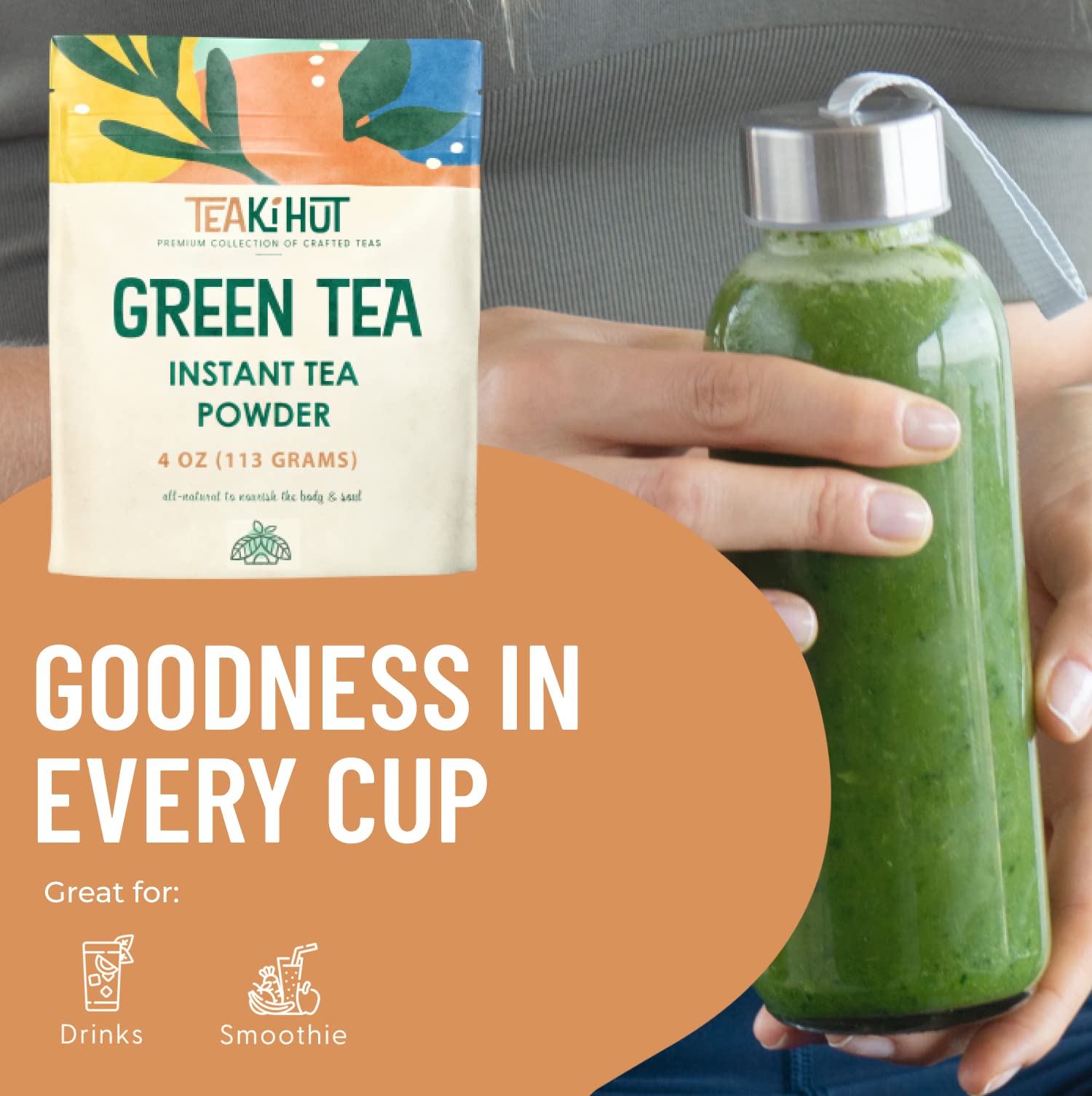 TEAki Hut Instant Green Tea Powder, Refreshing Unsweetened Drink mix, Premium Green Tea Instant Powder for Beverages, Smoothies or Baked Goods, Great