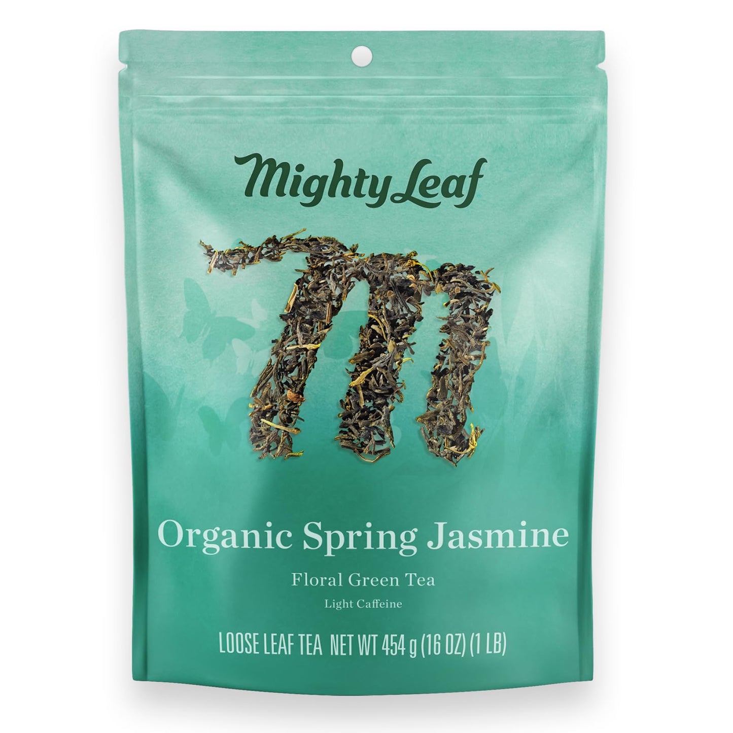 Mighty Leaf Organic Spring Jasmine Green Tea - 1 lb Bulk Loose Leaf Bag - Lightly Caffeinated Premium Whole Leaf Green Tea Naturally Scented