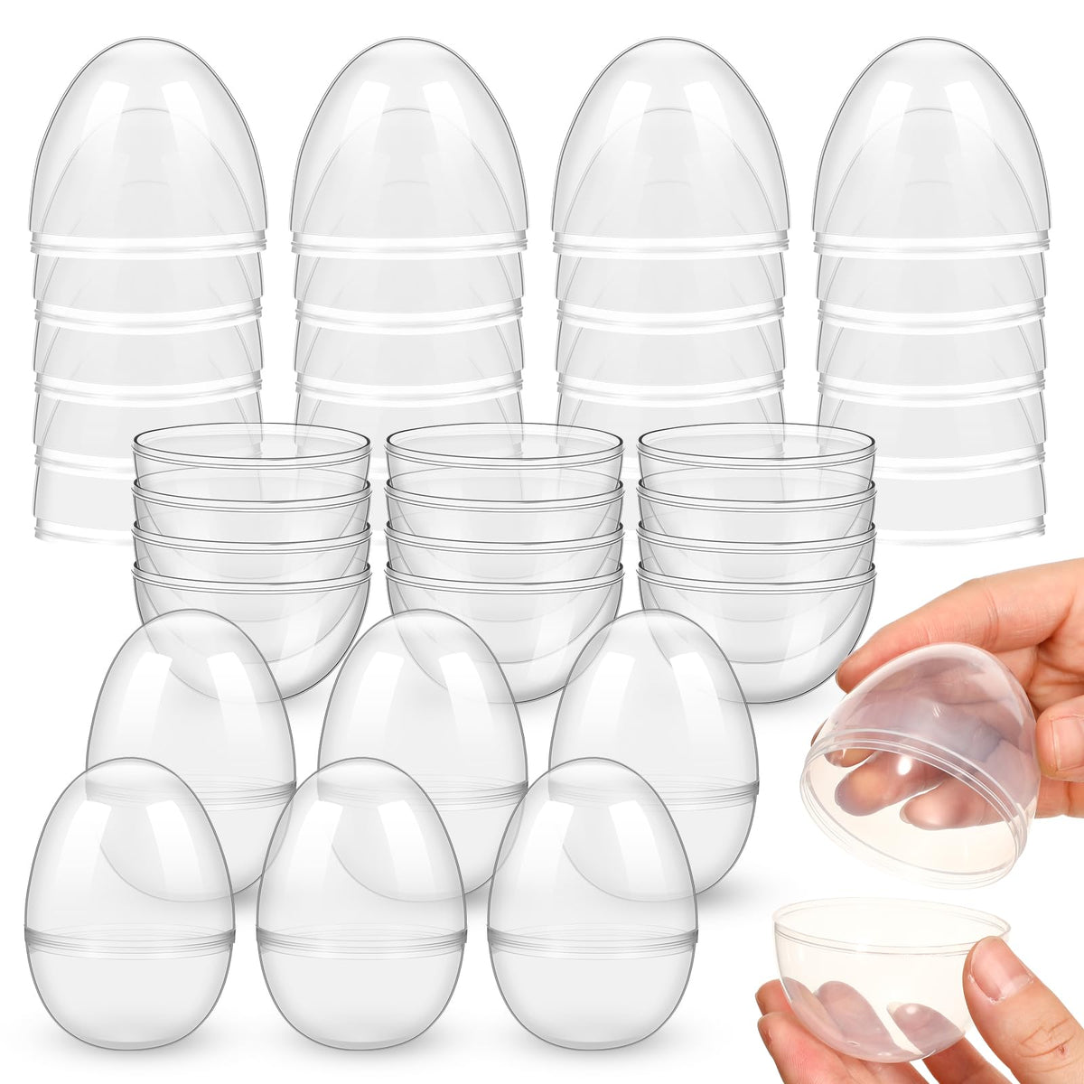 Silipull 36 Pack 3.1 Inch Jumbo Empty Plastic Eggs, Fillable Eggs for Egg Hunts, Candy Basket Stuffers, Party Favors, DIY Crafts(Clear)