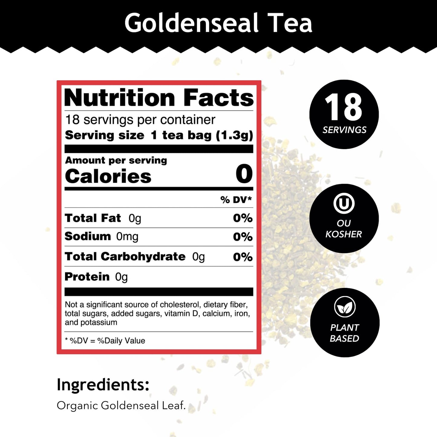 Buddha Teas Organic Goldenseal Tea - OU Kosher, USDA Organic, CCOF, 18 Bleach-Free Tea Bags