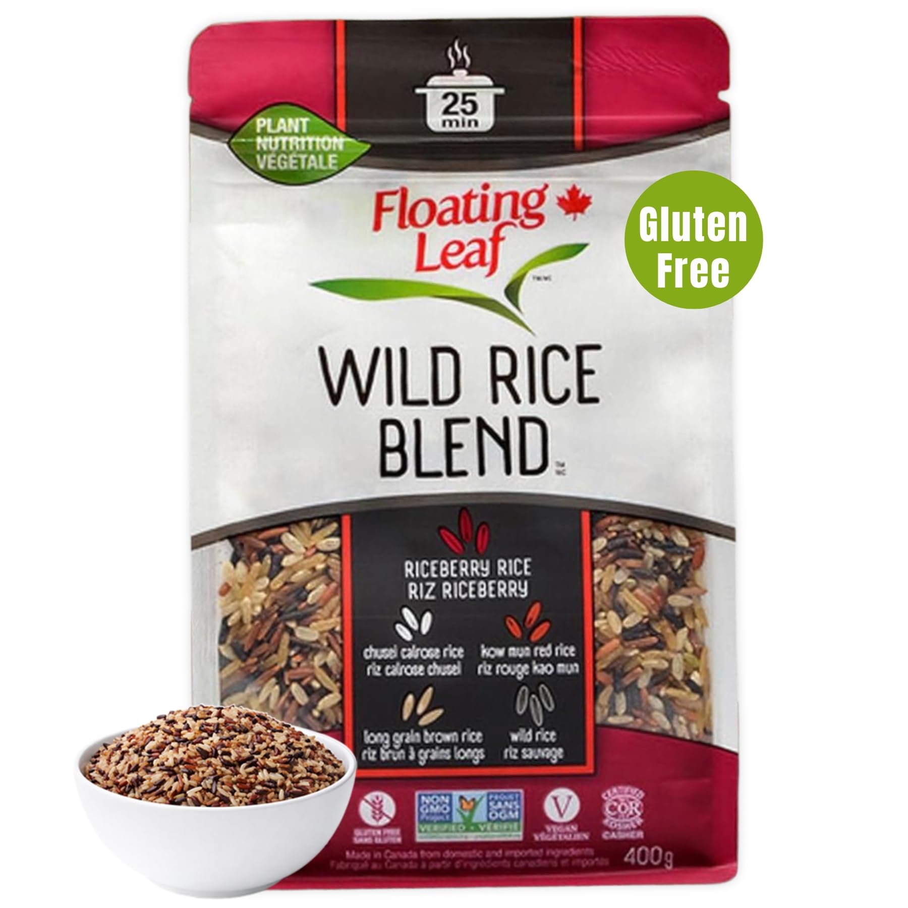 Floating Leaf Wild Rice Blend - 14 ounces, 1 count - Wild Rice Blend With Riceberry, Red Rice And Brown Rices - Gluten Free - Non GMO - All Natural - Vegan - Plant Based