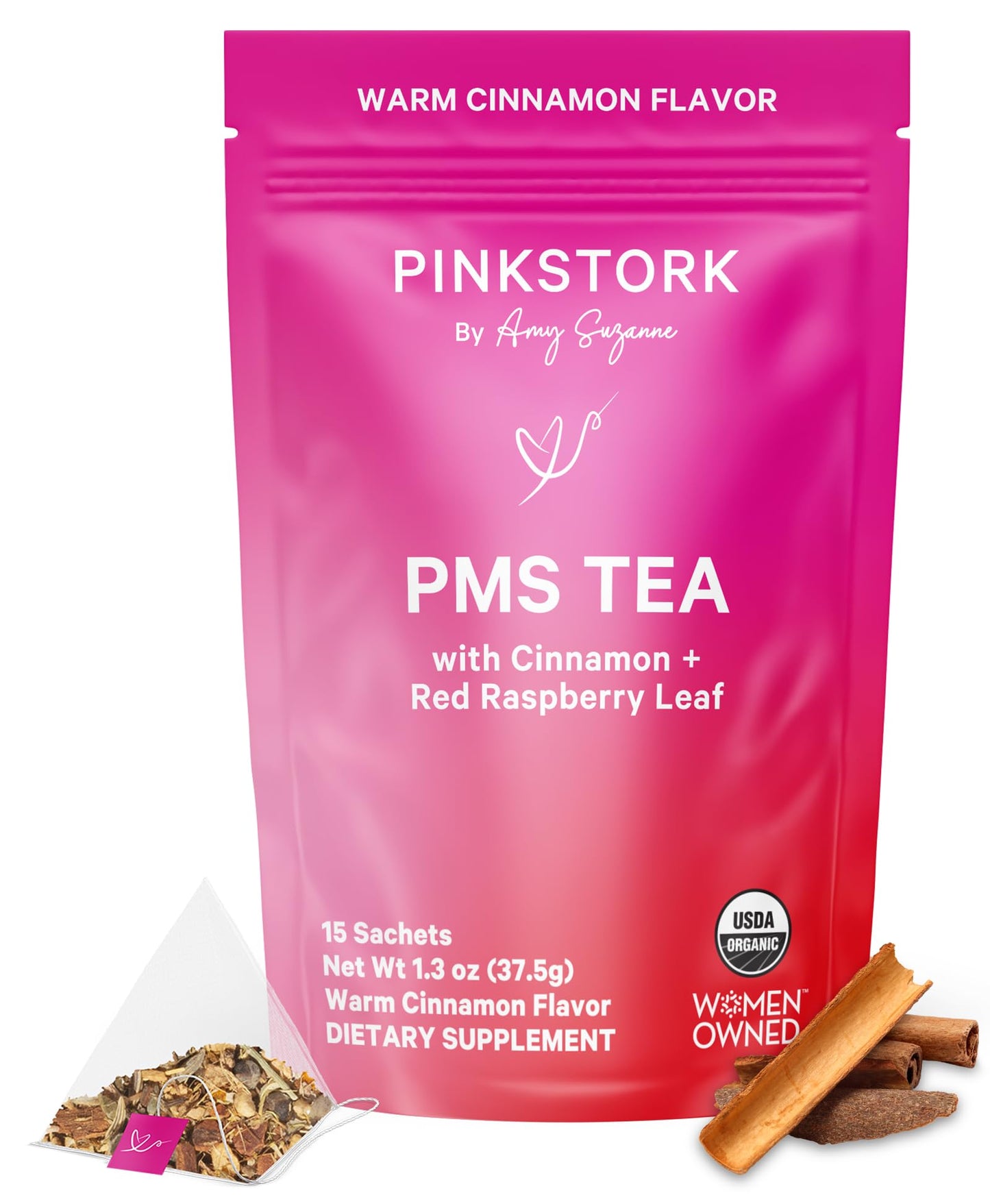 Pink Stork Organic PMS Tea for Hormone Balance, Mood Swings, Bloating, and Period Regularity - 8 Herbs - Vitex, Red Raspberry Leaf, Chamomile