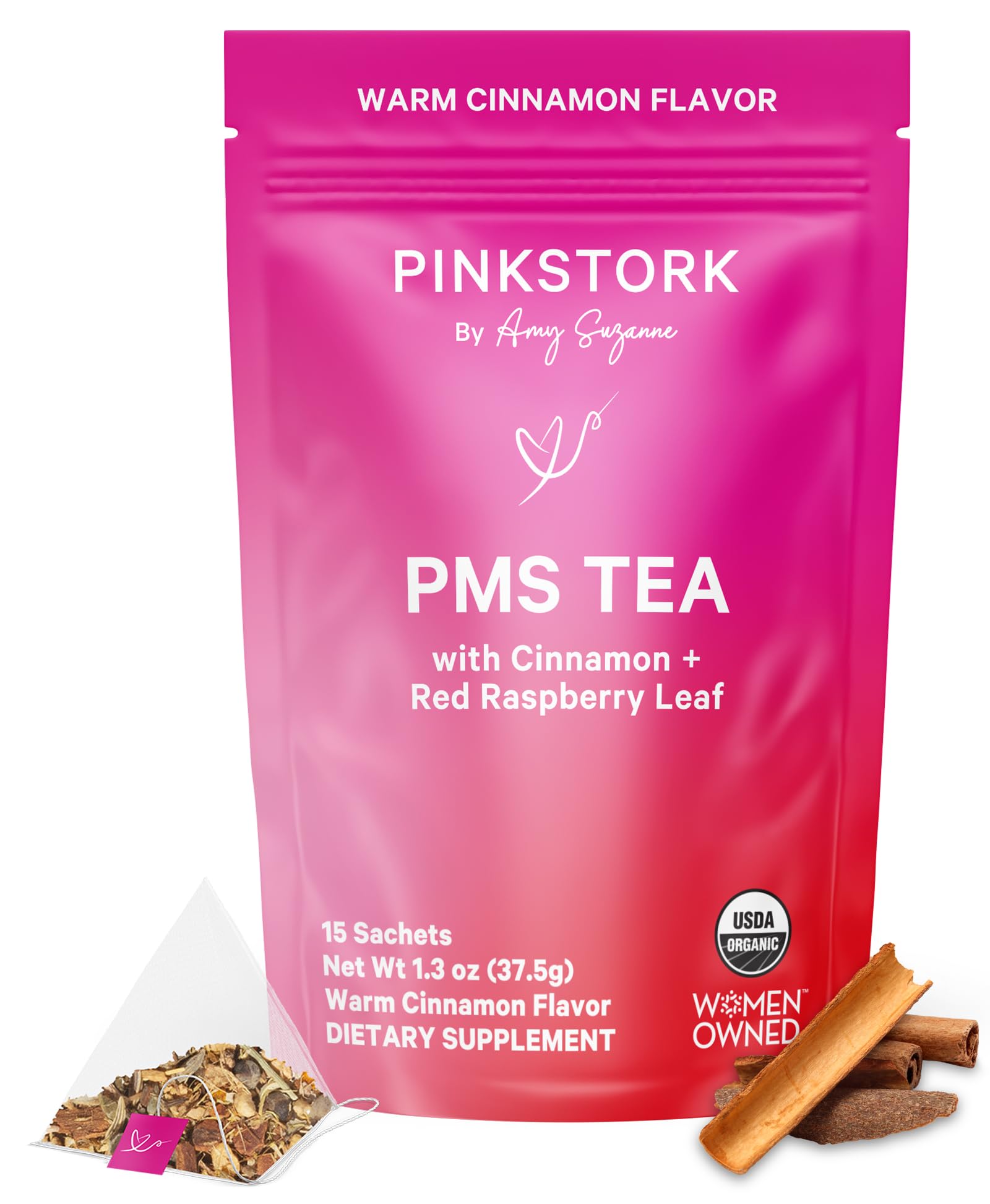 Pink Stork Organic PMS Tea for Hormone Balance, Mood Swings, Bloating, and Period Regularity - 8 Herbs - Vitex, Red Raspberry Leaf, Chamomile