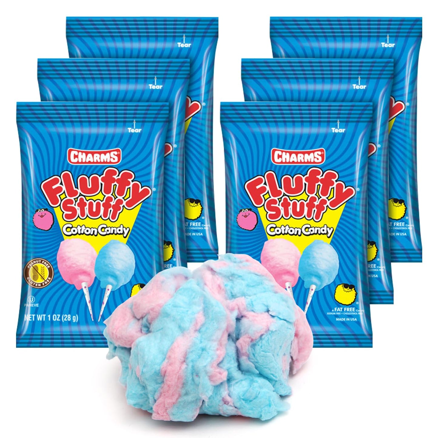 Fluffy Stuff Cotton Candy - 6 Packs Bulk 1oz Each, Perfect Carnival Candy for Bring Joy to Kids.