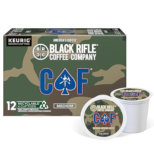 Black Rifle Coffee Company CAF, 12 Count, Medium Roast K Cups - Single Serve K Cups Coffee Pods - Kcup Pods Compatible with Keurig 1.0 & 2.0 - Made