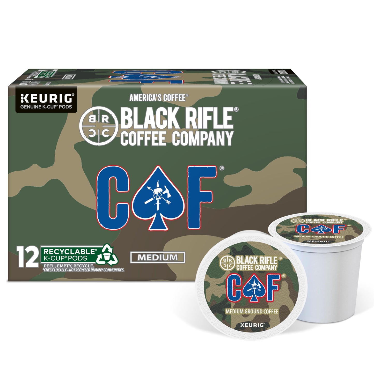 Black Rifle Coffee Company CAF, 12 Count, Medium Roast K Cups - Single Serve K Cups Coffee Pods - Kcup Pods Compatible with Keurig 1.0 & 2.0 - Made
