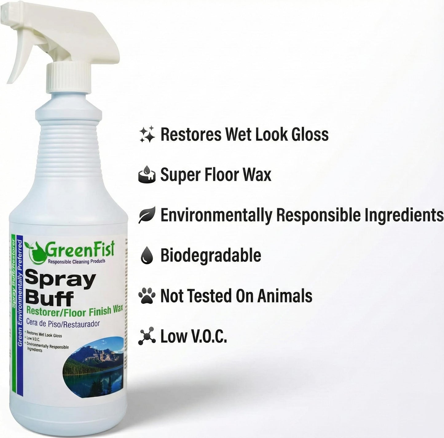 GreenFist Spray Buff Restorer Renewing Floor Finish Wax Polisher Buffer[ Removes Surface Marks, Conditioned, Dry and Spotless Floors ], 32 Fluid Ounce