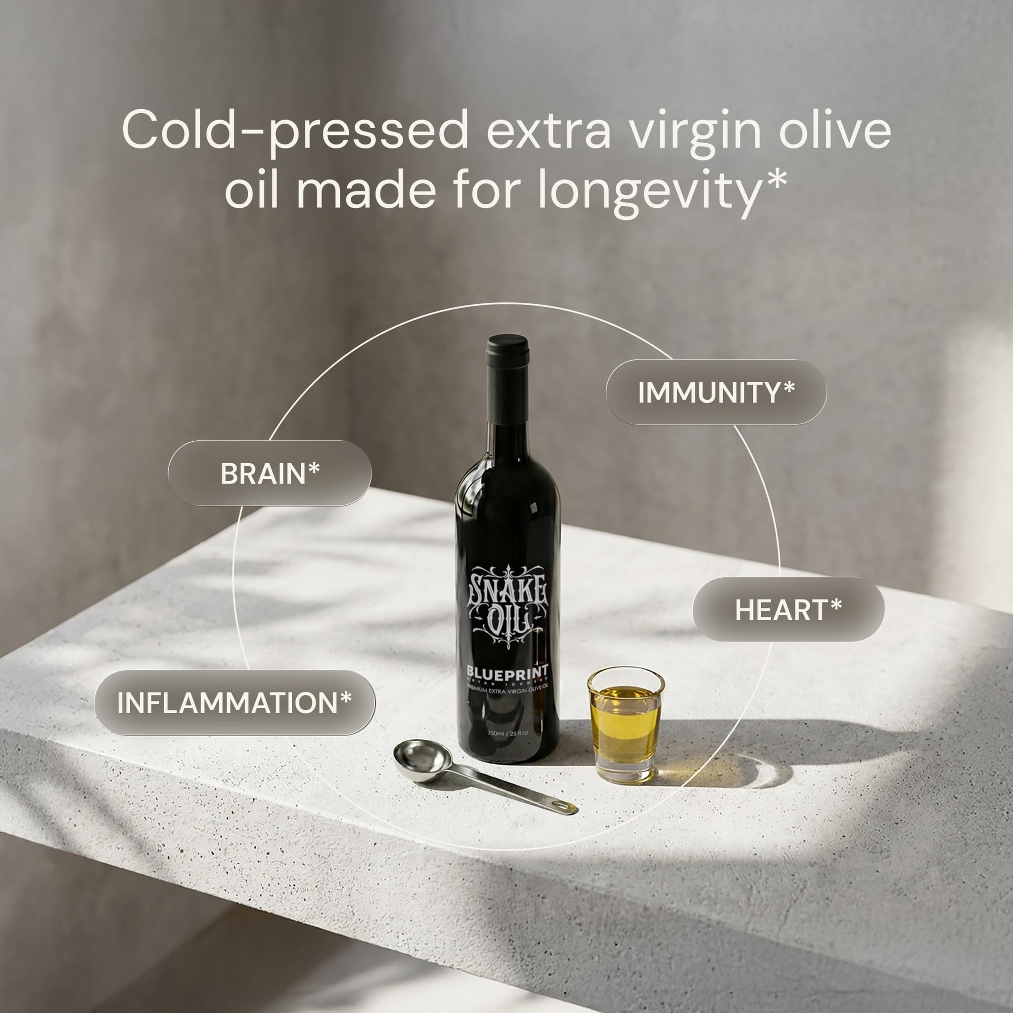 Blueprint Bryan Johnson Olive Oil - Snake Oil- High Polyphenol Extra Virgin Olive Oil (400+ mg/kg) - Cold Pressed, Early Harvest, First Cold Press