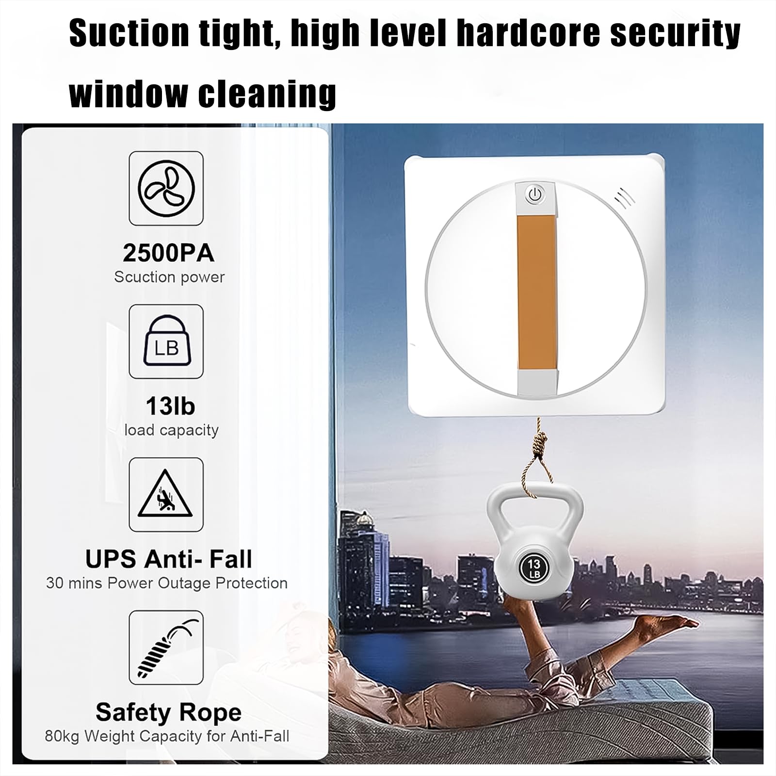 Tesrin Electric Window Cleaning Robot with Z-N Path Auto Cleaning, Dual-Way Water Spray & 2500Pa Suction - Automatic Outdoor/Indoor Glass Cleaner