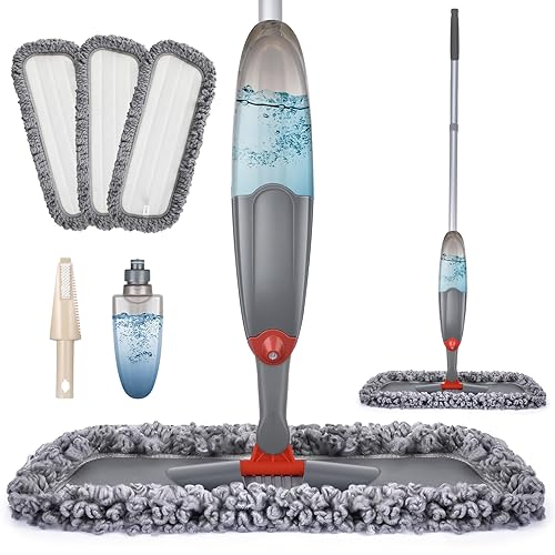 Microfibre Spray Floor Mops for Floor Cleaning, Domi-Patrol Cleaning Mops for Hardwood Laminate Tiles Floors, Dry Wet Mop Dust Mops with 3 Mop Heads
