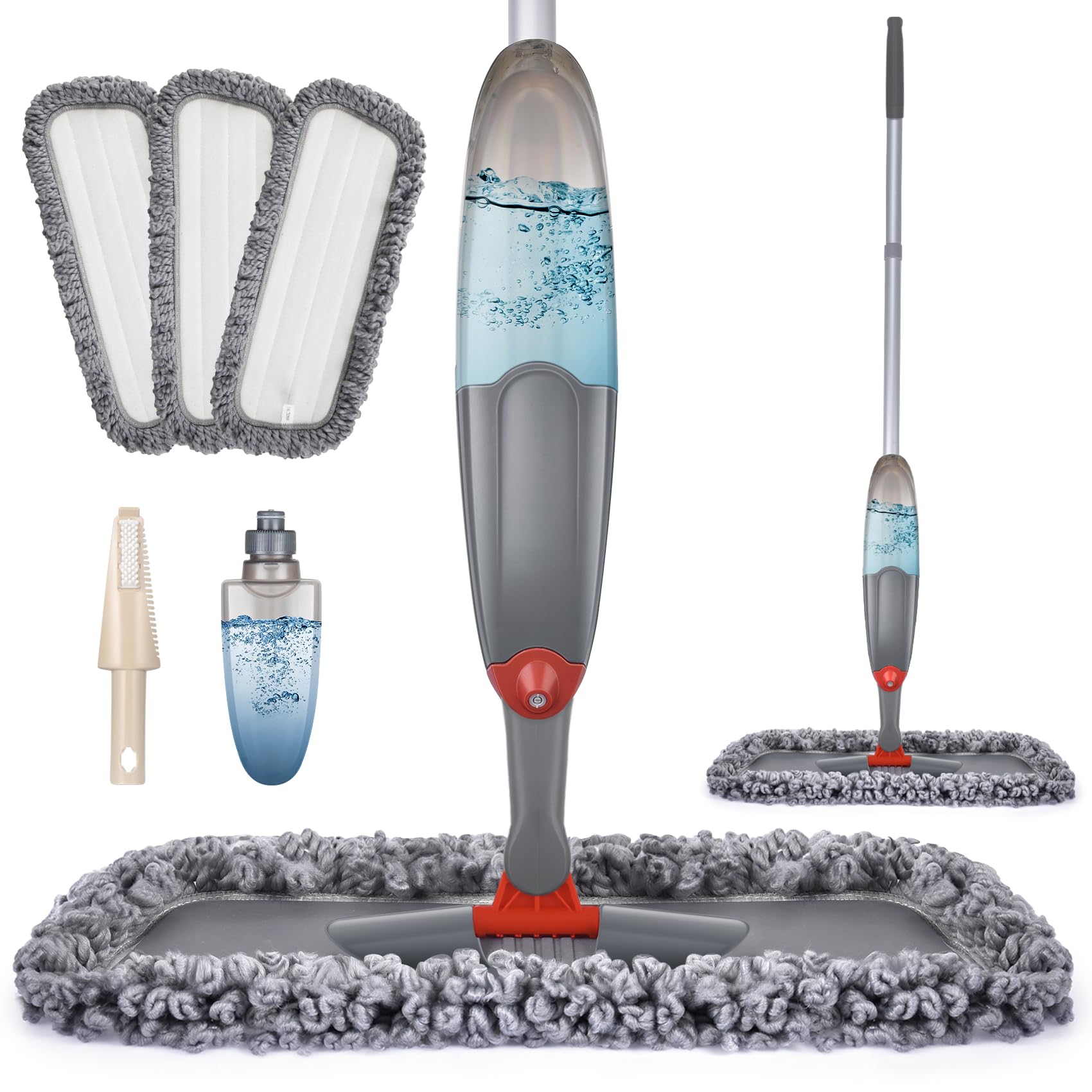 Microfibre Spray Floor Mops for Floor Cleaning, Domi-Patrol Cleaning Mops for Hardwood Laminate Tiles Floors, Dry Wet Mop Dust Mops with 3 Mop Heads