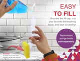 Arrow Dish Sponge w/Soap Dispenser Handle - Fillable Dish Wand for Quick, Convenient Cleaning - Easy to Refill - Built-In Scrubber for Dishes & Pans