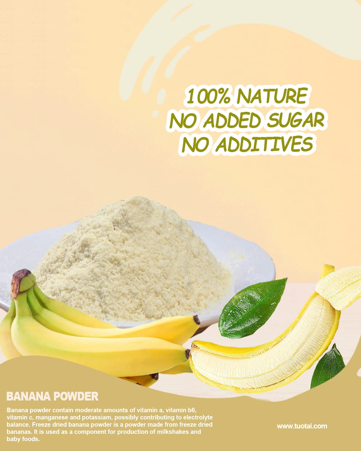 Nature Banana Fruit Powder,4 Ounces,Freeze Dried Banana Powder for Cake, Drinks and Baking Food