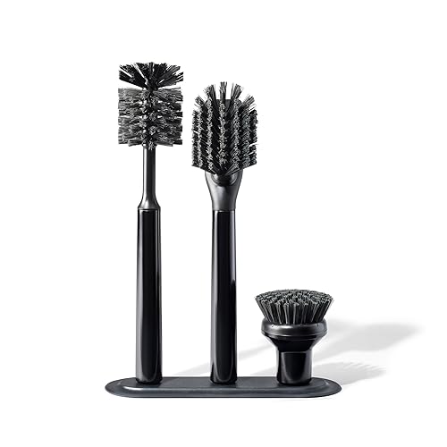 Curio Home Goods Ionic Brush Set, Magnetized to Stand Upright, Stainless Steel with Replaceable Heads, Onyx/Black