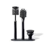 Curio Home Goods Ionic Brush Set, Magnetized to Stand Upright, Stainless Steel with Replaceable Heads, Onyx/Black